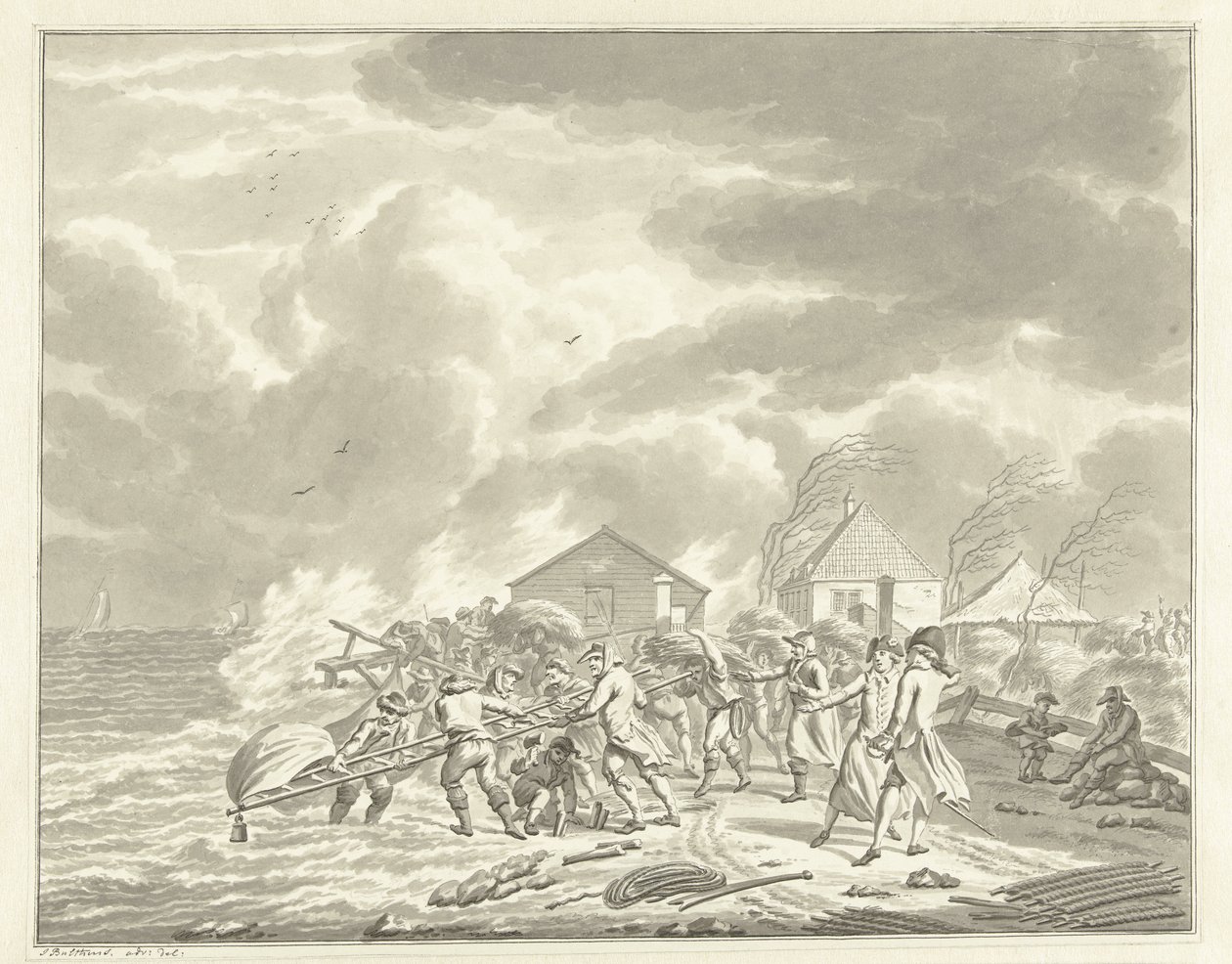 A Diemerzeedijk áradása Amszterdam mellett, 1776 alkotó: Jan Bulthuis (signed by artist)