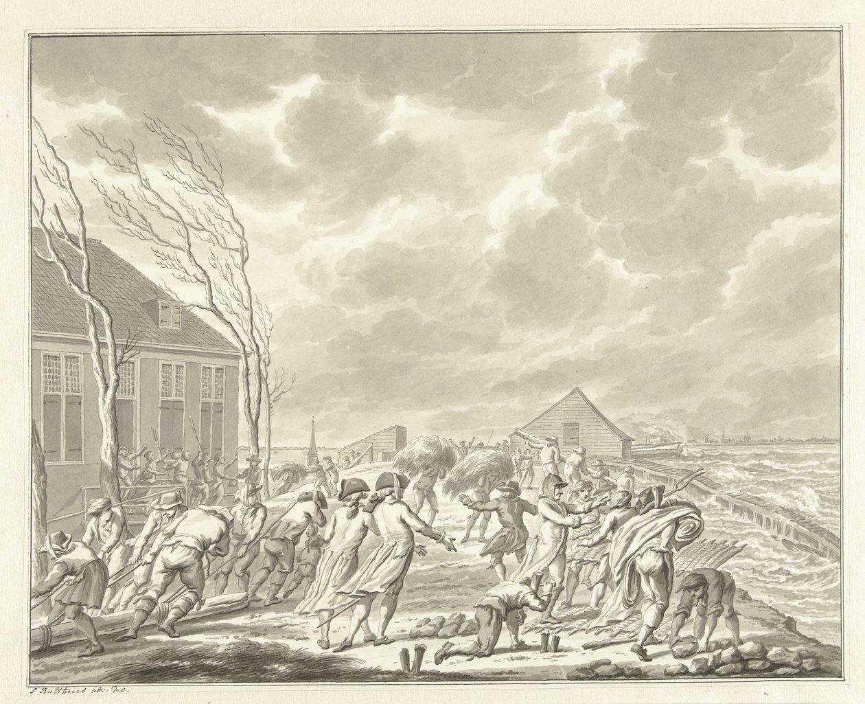 A Diemerzeedijk áradása Amszterdam mellett, 1776 alkotó: Jan Bulthuis (signed by artist)