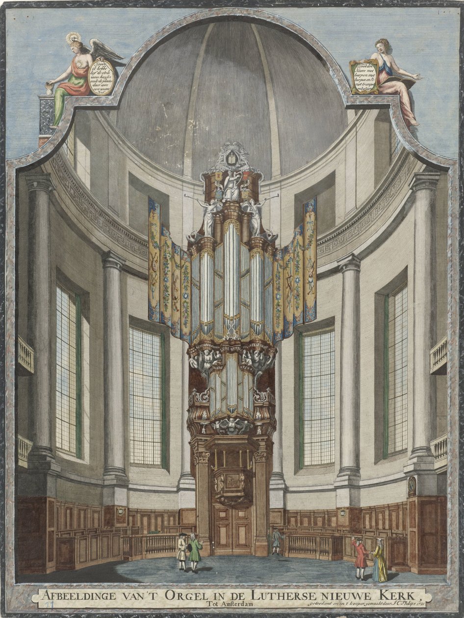Az amszterdami Új Lutheránus Egyház orgonája Az evangélikus Nieuwe Kerk orgona képe, Tot Amsterdam (cím a tárgyon) alkotó: Jan Caspar Philips