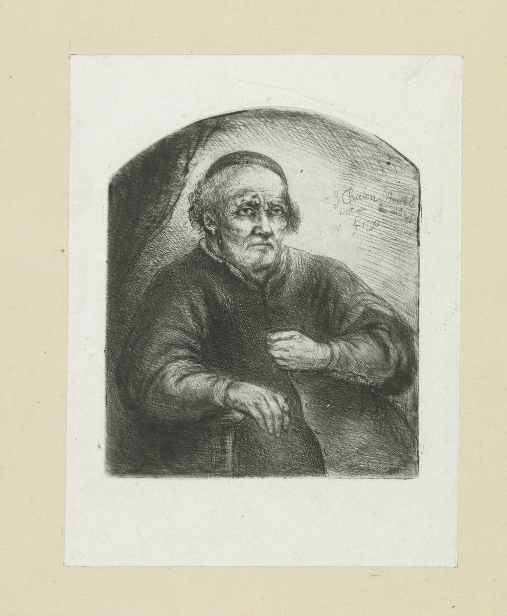 Oude férfi een leunstoelben John Chalon rézkarcainak teljes munkája / Jean Chalon Complette des Eaux Fortes életműve (sorozat címe) alkotó: Jan Chalon