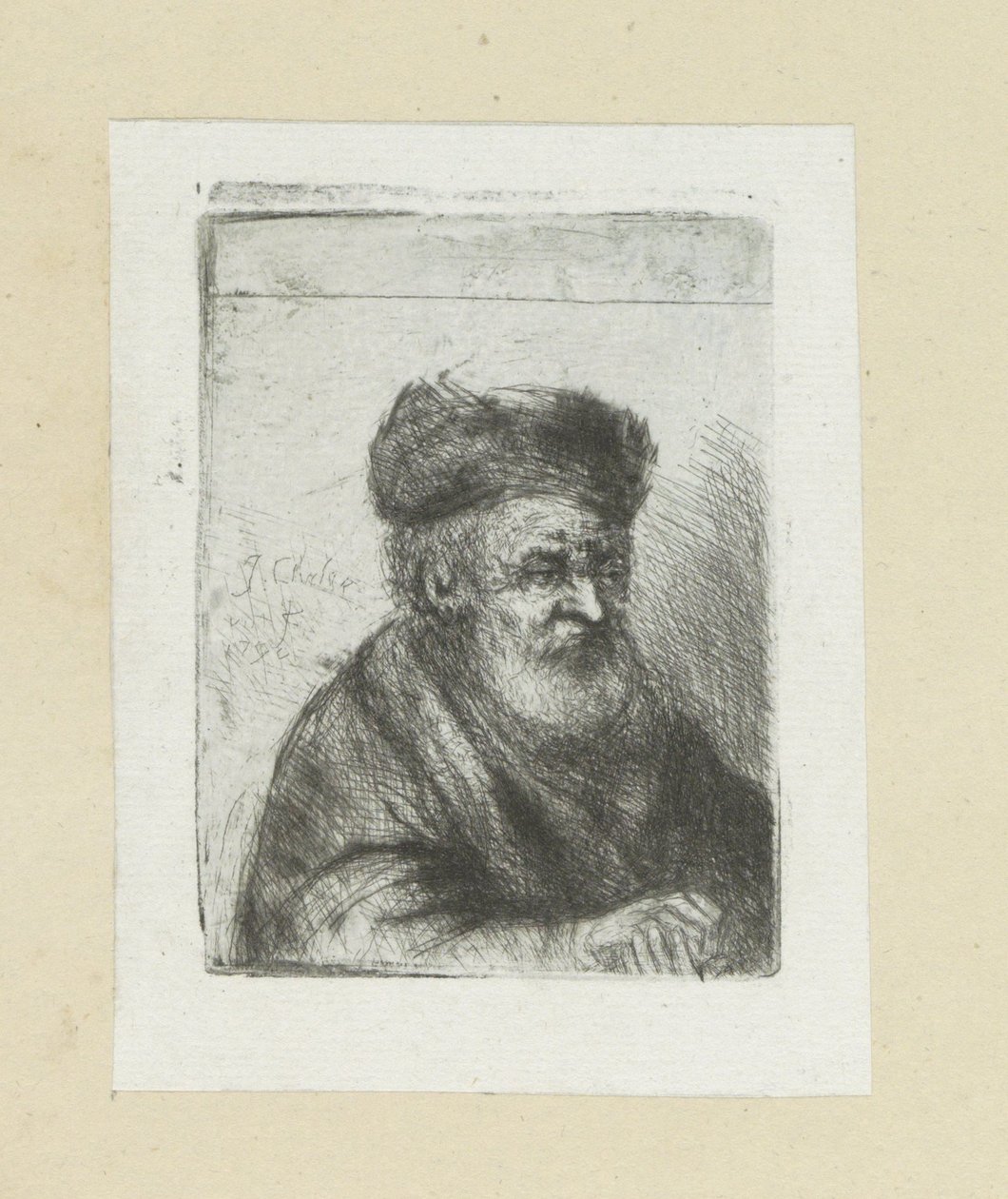 Öreg ember, kezét összekulcsolva John Chalon rézkarcainak teljes alkotása / Jean Chalon Complette des Eaux Fortes életmű (sorozat címe) alkotó: Jan Chalon
