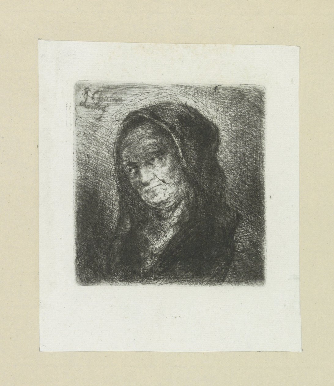 Oude vrouw met zwarte sluier John Chalon rézkarcainak teljes munkája / Jean Chalon Complette des Eaux Fortes életműve (sorozat címe) alkotó: Jan Chalon