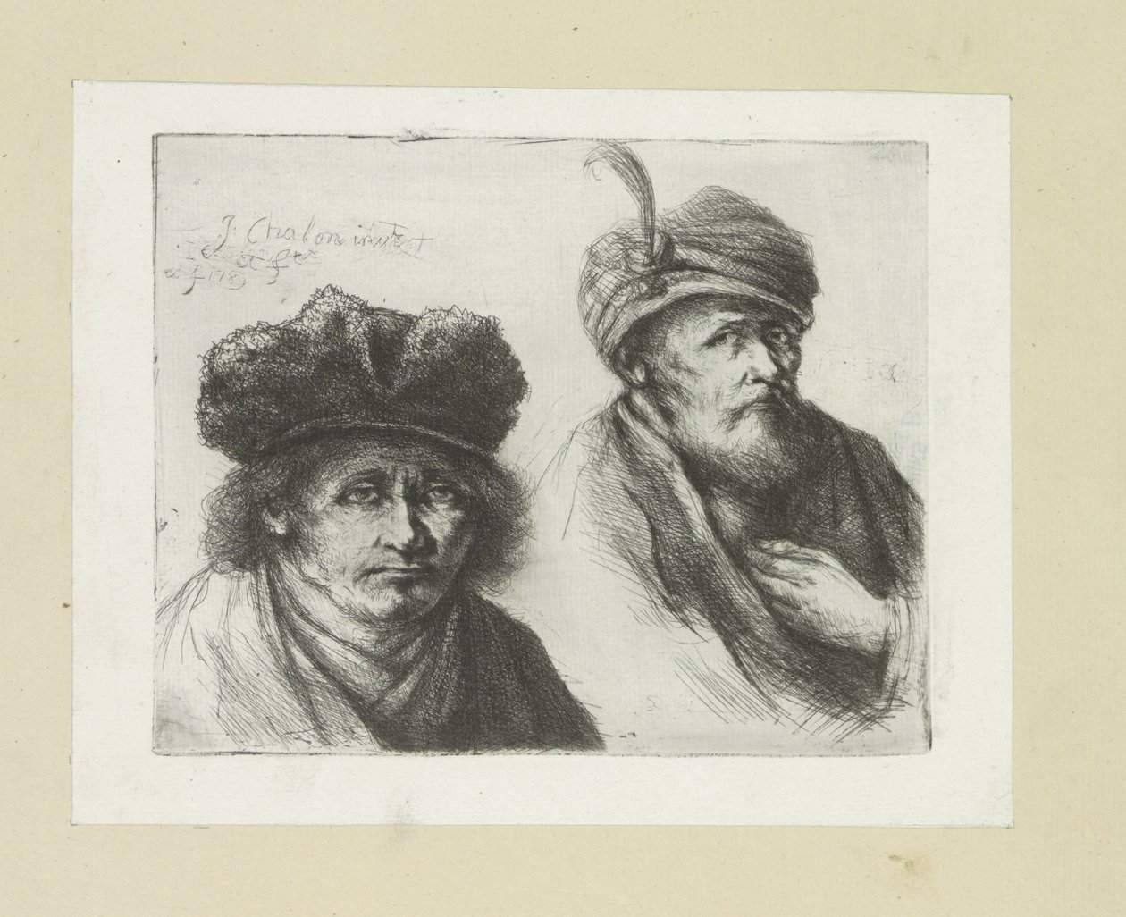 Twee mannen a kapát tulbandba helyezi John Chalon rézkarcainak teljes munkája / Jean Chalon Complette des Eaux Fortes életműve (sorozat címe) alkotó: Jan Chalon