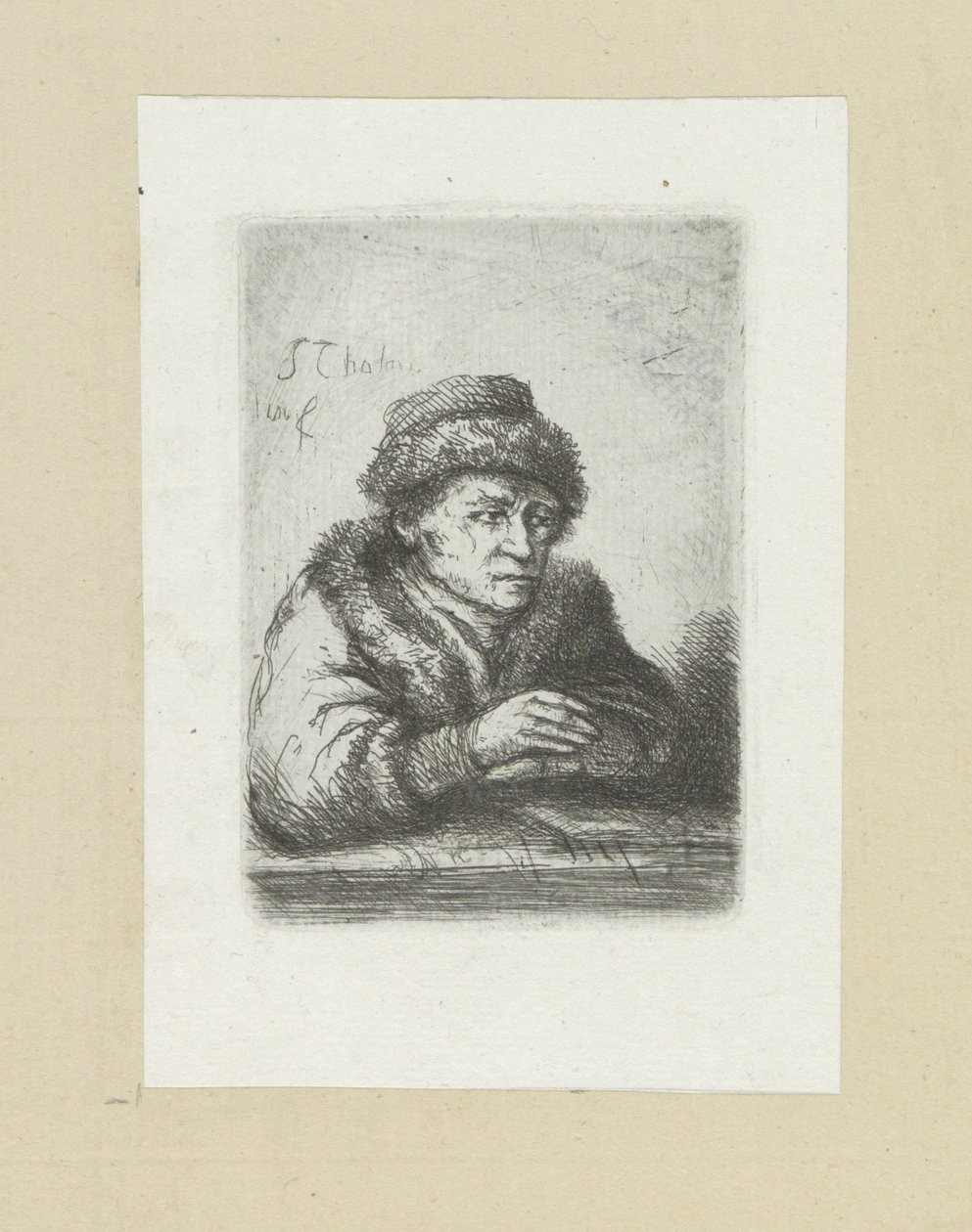 Volwassen man aan een tafel, bontmantelben John Chalon rézkarcainak teljes alkotása / Jean Chalon Complette des Eaux Fortes életműve (sorozat címe) alkotó: Jan Chalon