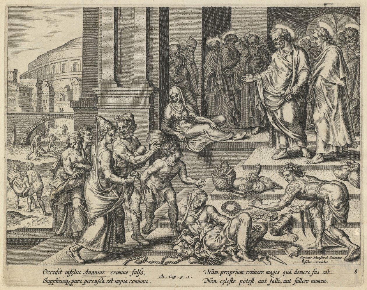 Ananiás és Sapphira példázata, 17. század eleje. alkotó: Jan Claesz Visscher