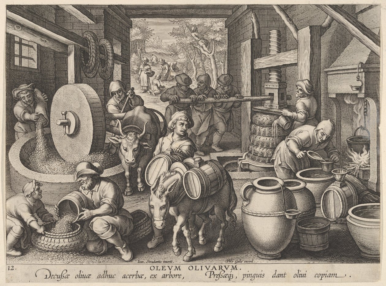 A modern idők új találmányai [Nova Reperta], The Invention of the Olive Oil Press, p..., kb. 1600. alkotó: Jan Collaert I