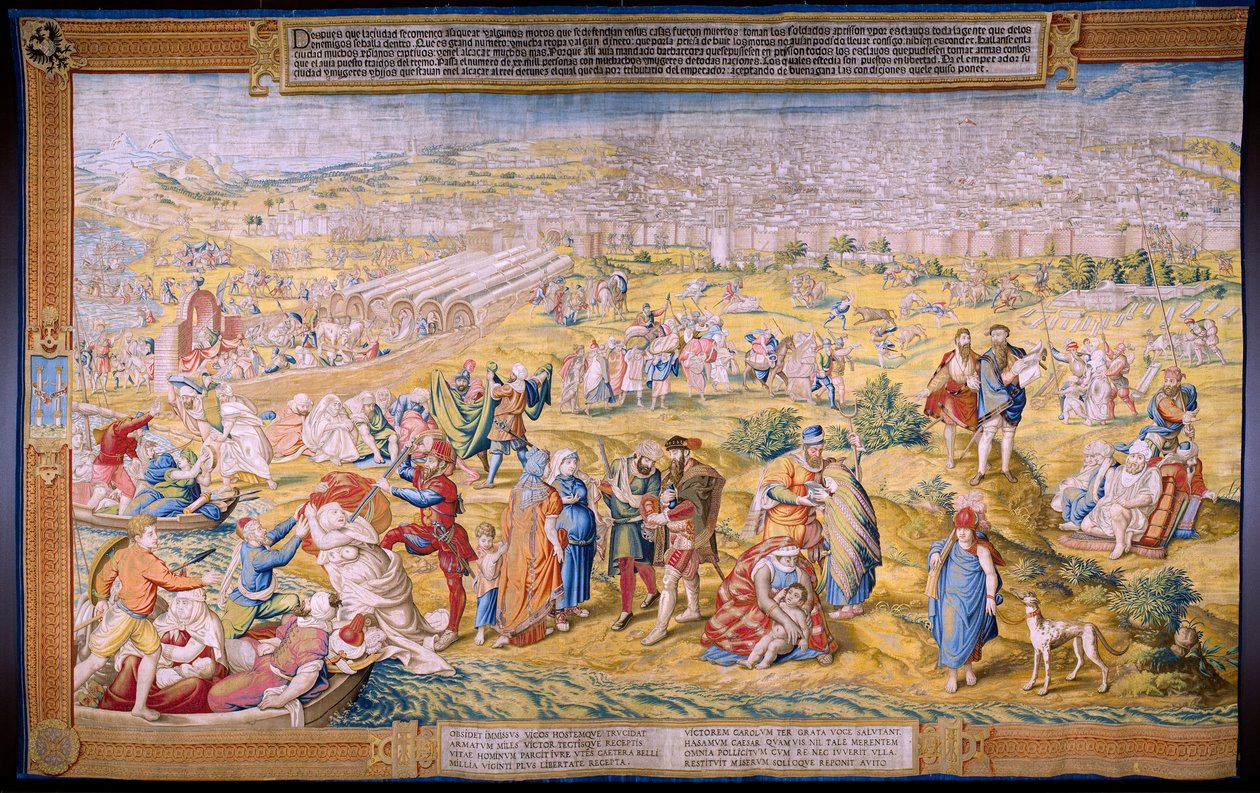 Flamand kárpit. Sorozat Tunisz meghódítása: Tunisz kifosztása. Jan Cornelisz Vermeyen karikaturista. Willem de Pannemaker stúdió, Brüsszel. 1545 körül. alkotó: Jan Cornelisz Vermeyen