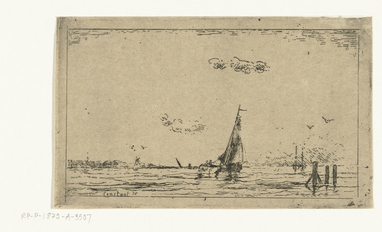 Kilátás a folyóra vitorlás hajóval alkotó: Jan Daniël Cornelis Carel Willem baron de Constant Rebecque