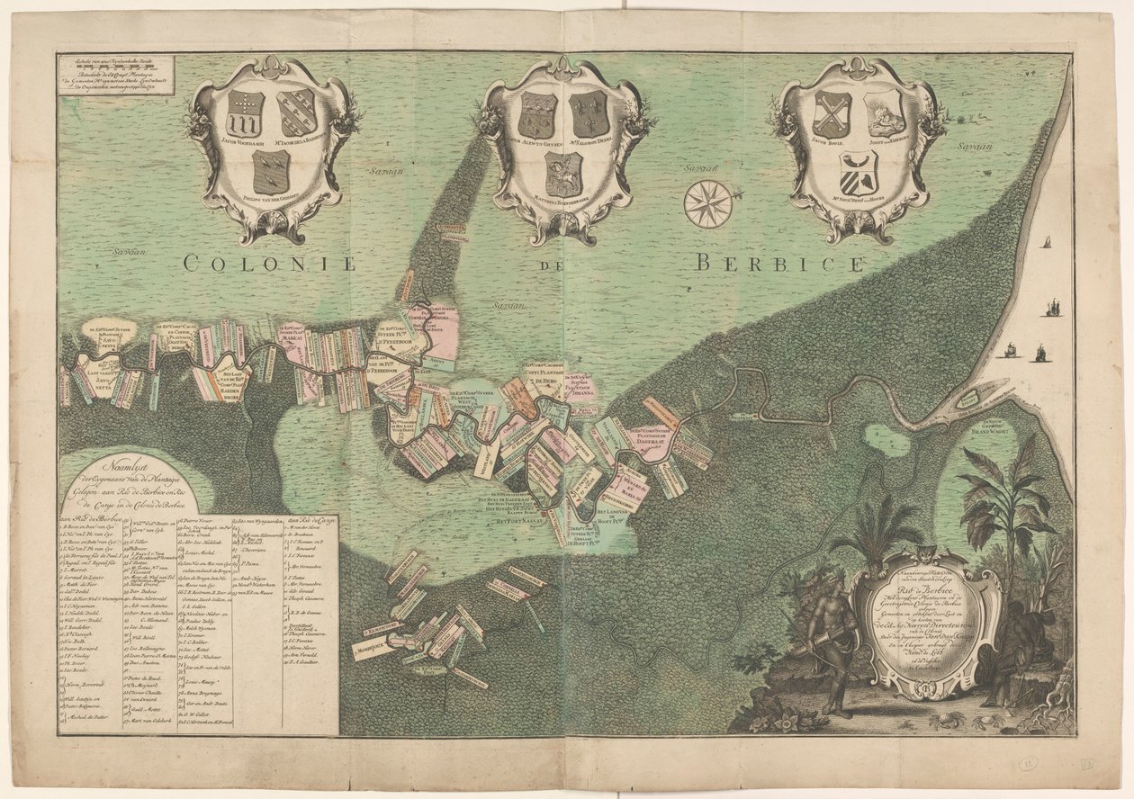 Pontos térkép Rio de Berbice államáról és pályájáról. Ugyanazzal a Plantagiennel, amely a Geoctroyeerde colonie de Berbice-ben található. (cím a tárgyon) alkotó: Jan Daniël Knapp