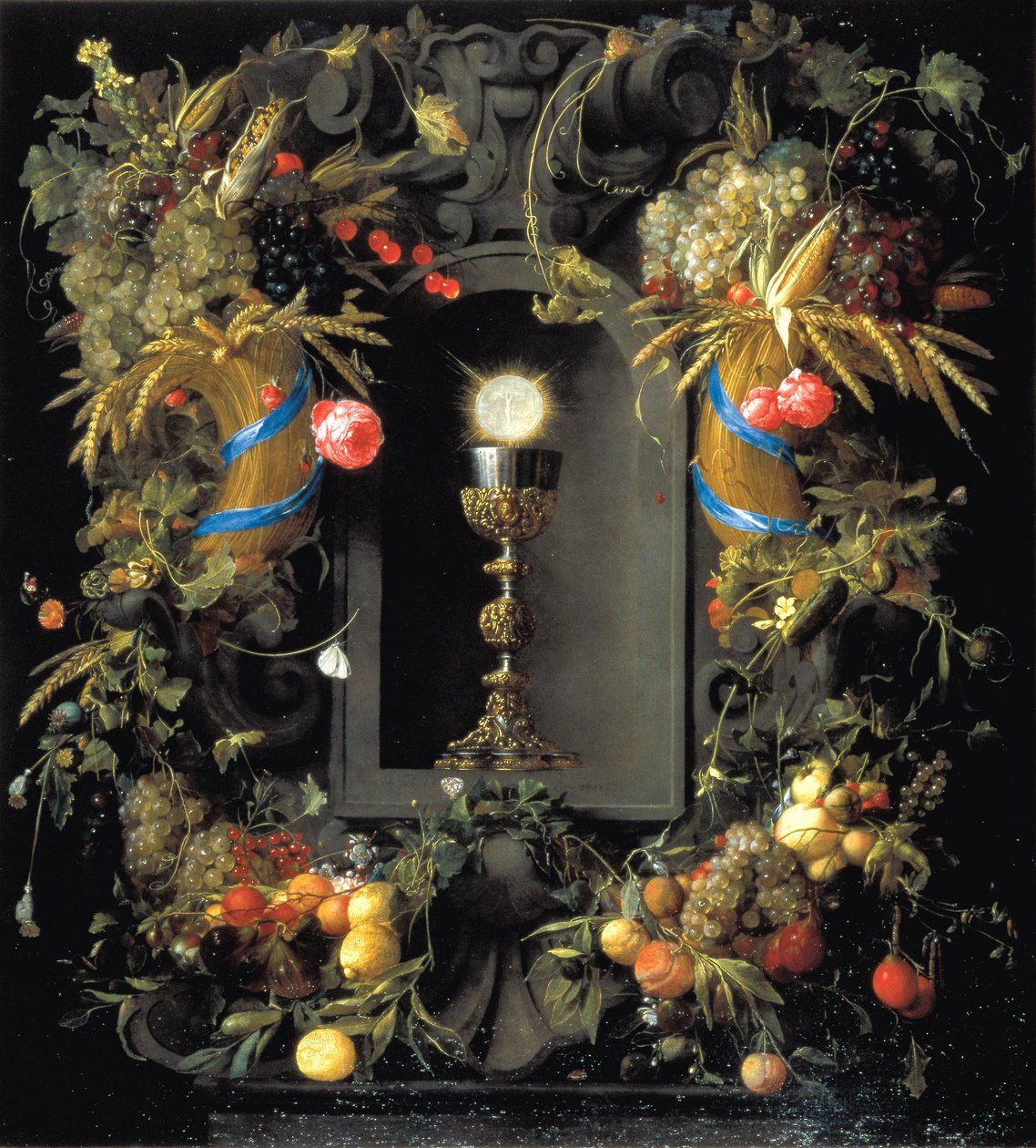 Gyümölcsfűzérrel körülvett úrvacsorakehely alkotó: Jan Davidsz. de Heem