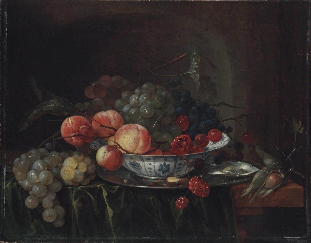 Német: Kleines Früchtestillleben in einem Porzellanteller Gyümölcscsendélet egy Wan-Li-tálban alkotó: Jan Davidsz. de Heem