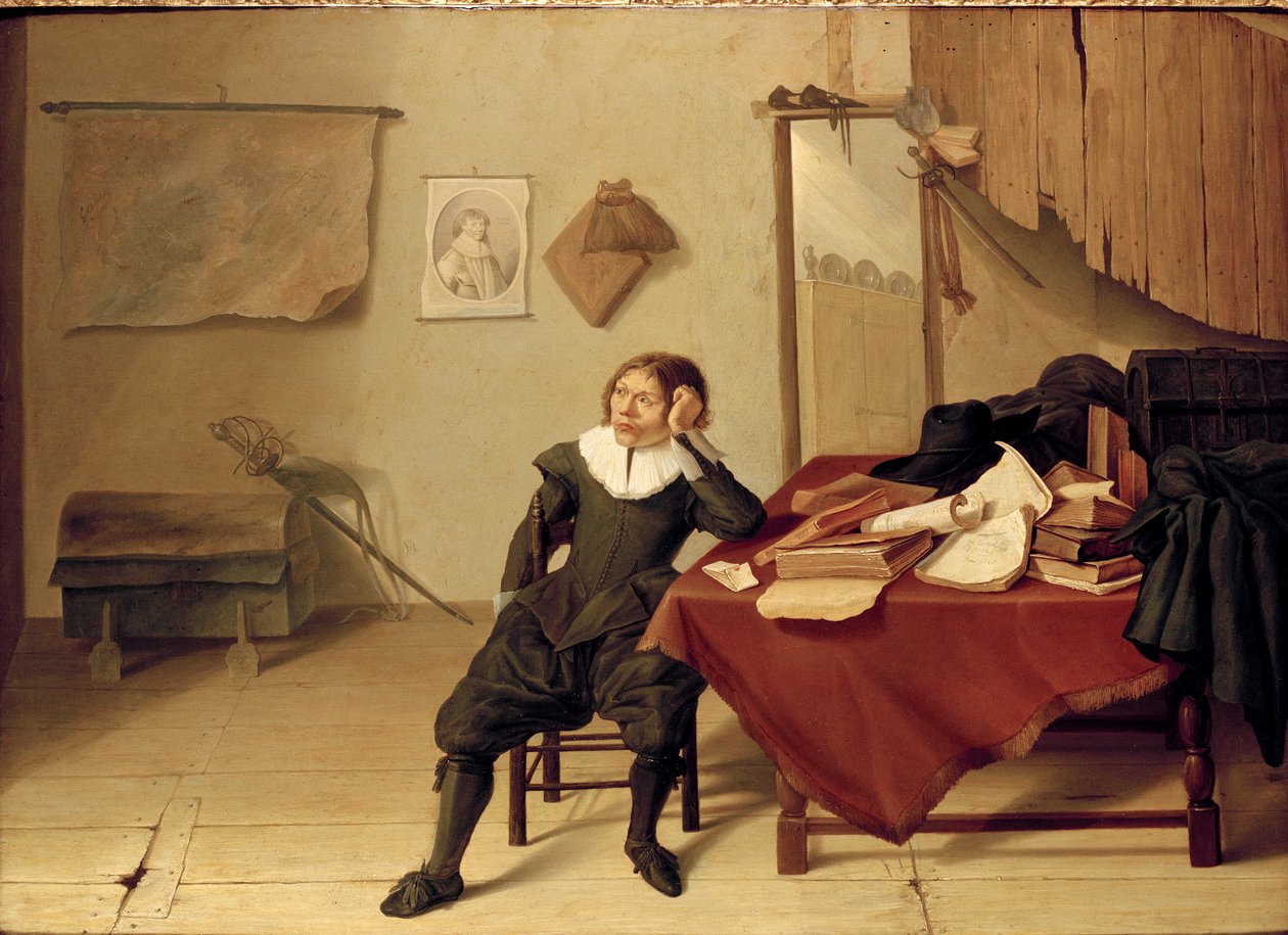 Egy szoba belseje egy asztalnál ülő fiatalemberrel, 1628 alkotó: Jan Davidsz de Heem