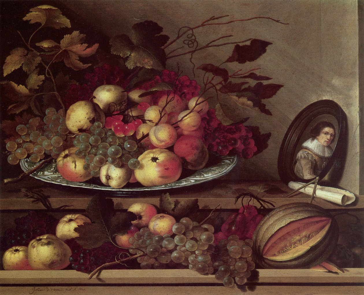 Csendélet gyümölcsökkel és önarckép alkotó: Jan Davidsz. de Heem