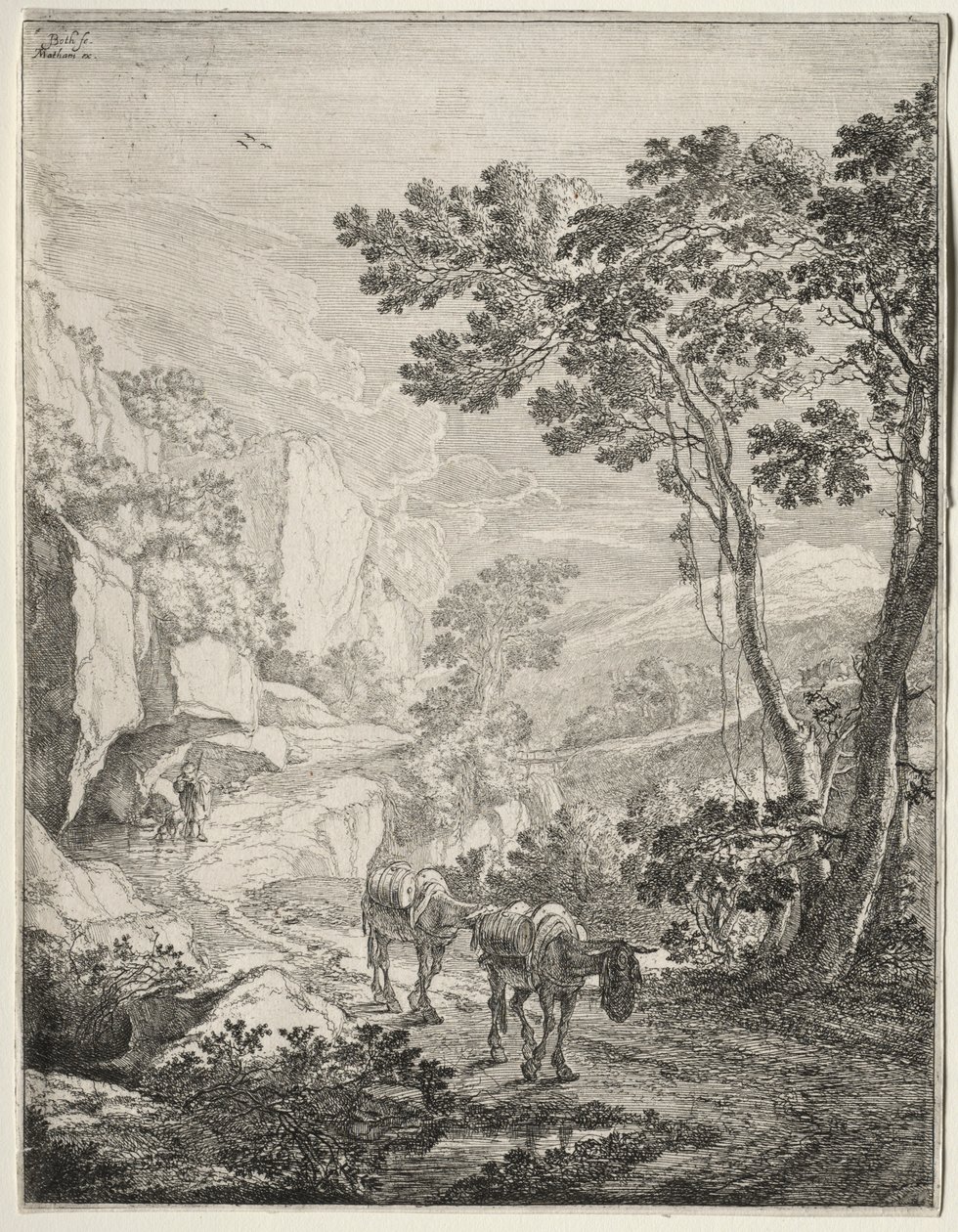 A két öszvér. Rocca Aquatico Ancona közelében. alkotó: Jan Dirksz Both