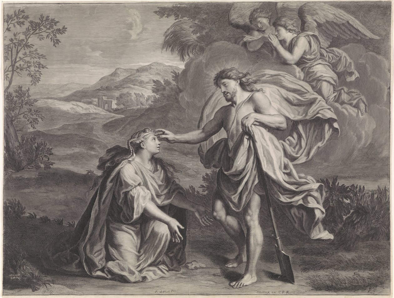 Krisztus kertészként jelenik meg Mária Magdolnának (Noli me tangere) alkotó: Jan Edelinck (possibly)