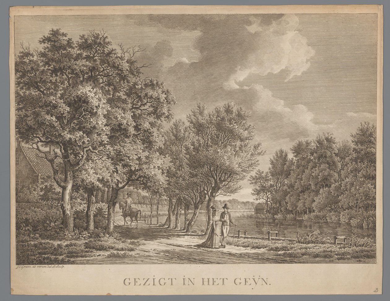Táj egy pár sétál a Gein partján Gezigt in het Geÿn (cím a tárgyon) alkotó: Jan Evert Grave