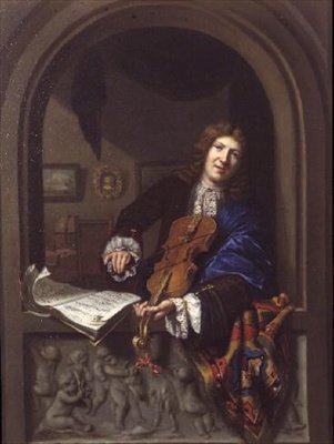 Hegedűn játszó férfi portréja alkotó: Jan Frans Douven