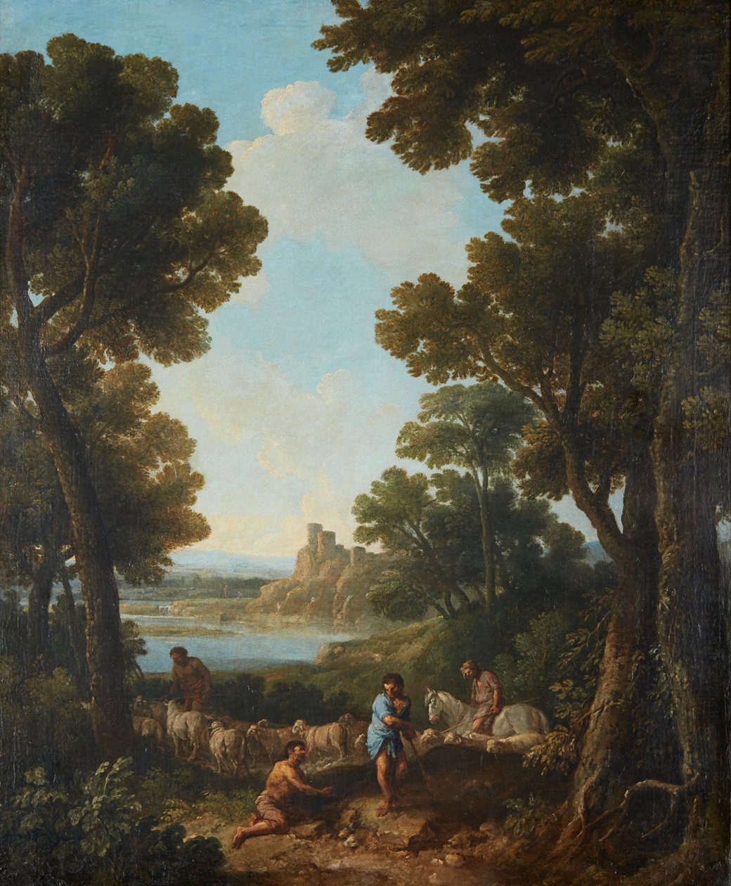 Klasszikus táj pásztorokkal és lovassal (olaj, vászon) alkotó: Jan Frans van Bloemen