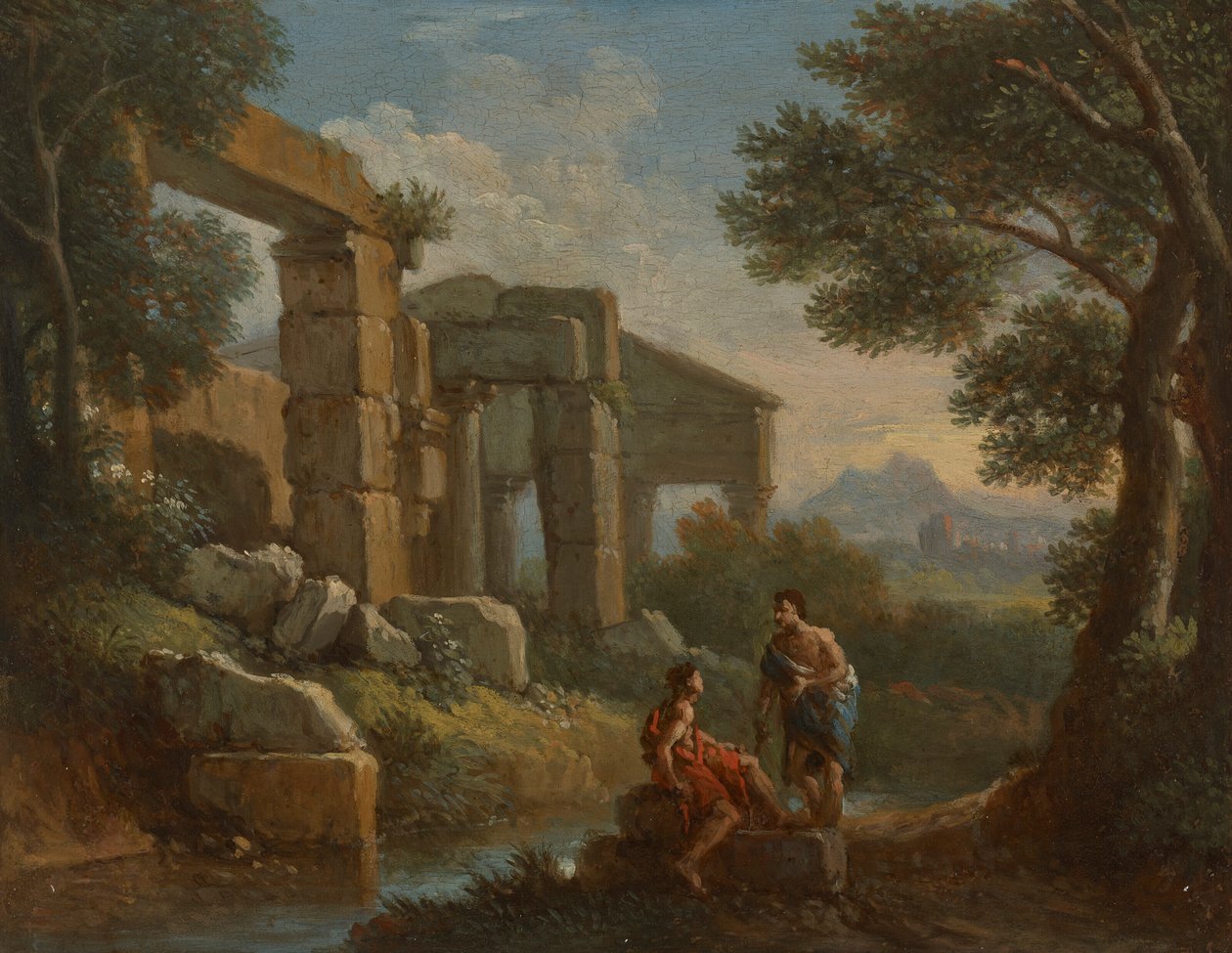 Klasszikus tájkép két alakkal alkotó: Jan Frans van Bloemen
