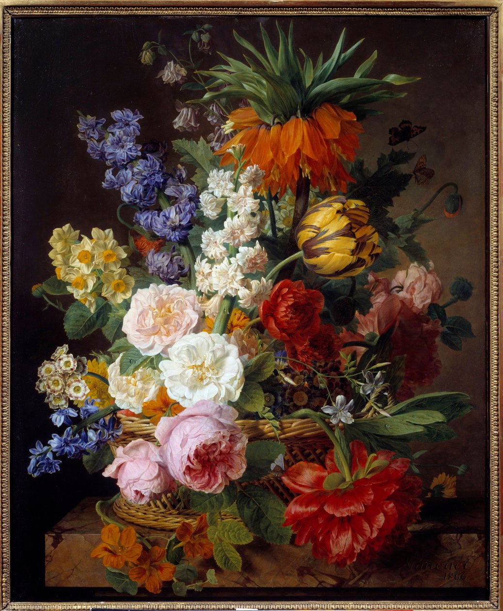 Virágok a kosárban Jan Frans Van Dael (1764-1840) festménye 1806 V. 0,53x0,65 m Lyon, Musee des Beaux Arts - Virágok kosárban. Jan Frans van Dael (1764-1840) festménye alkotó: Jan Frans van Dael