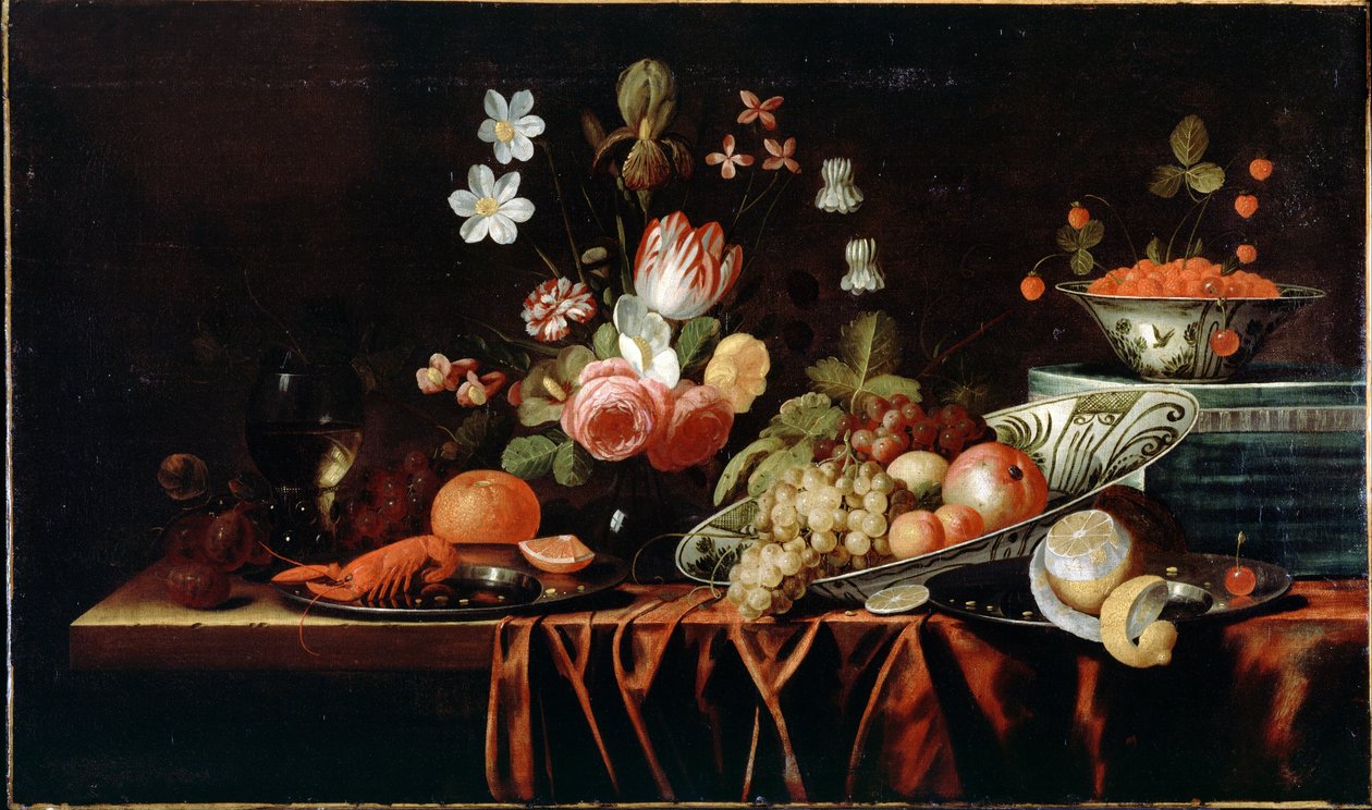 Csendélet gyümölccsel, virágokkal és rákkal alkotó: Jan Frans van Son