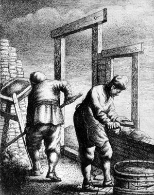 Kőművesek, egy szakmákat és szakmákat bemutató sorozatból, 1635 körül (rézkarc) alkotó: Jan Georg van Vliet