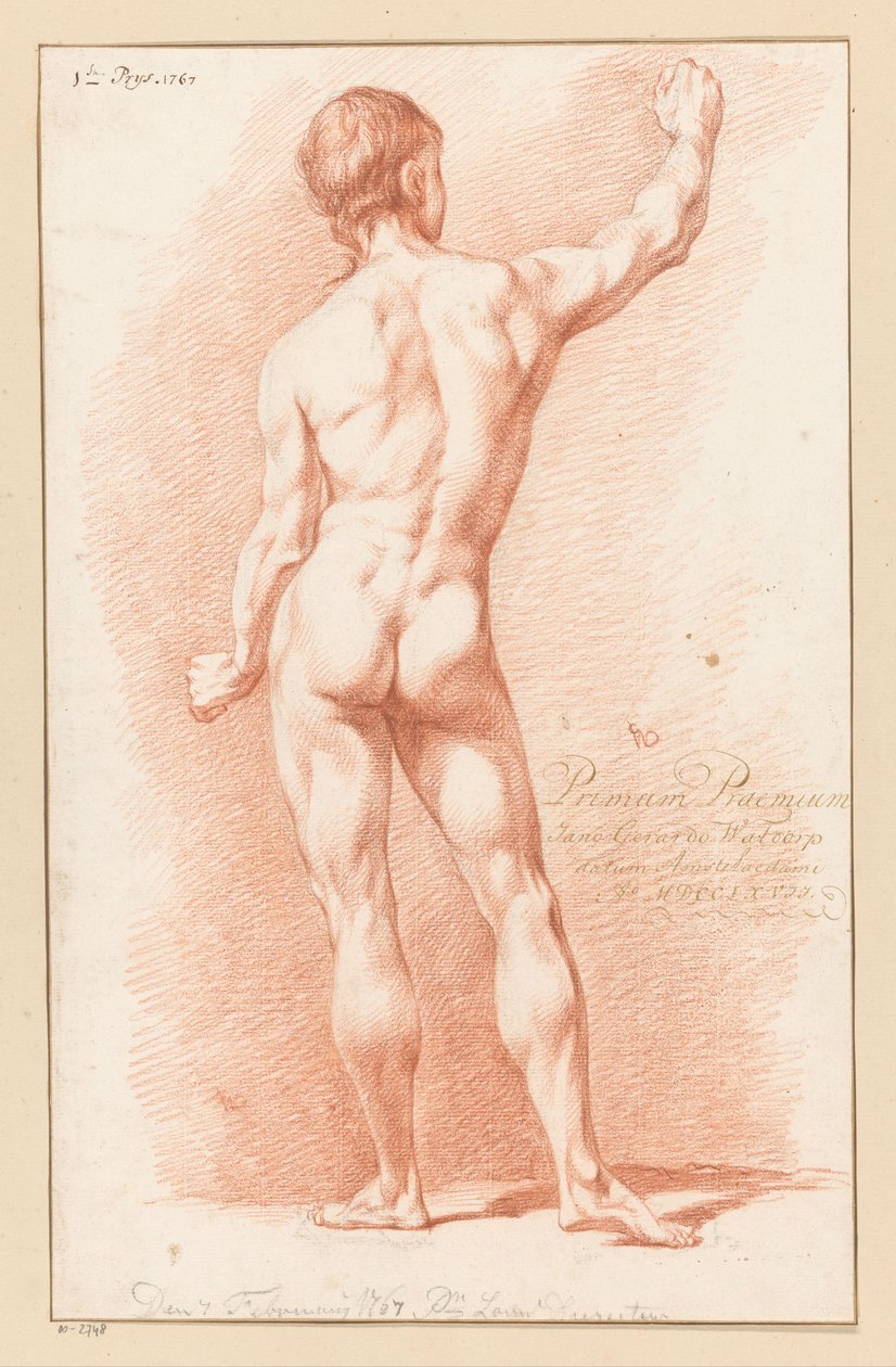 Álló férfi akt, hátulról nézve (1. díj 1767) alkotó: Jan Gerard Waldorp