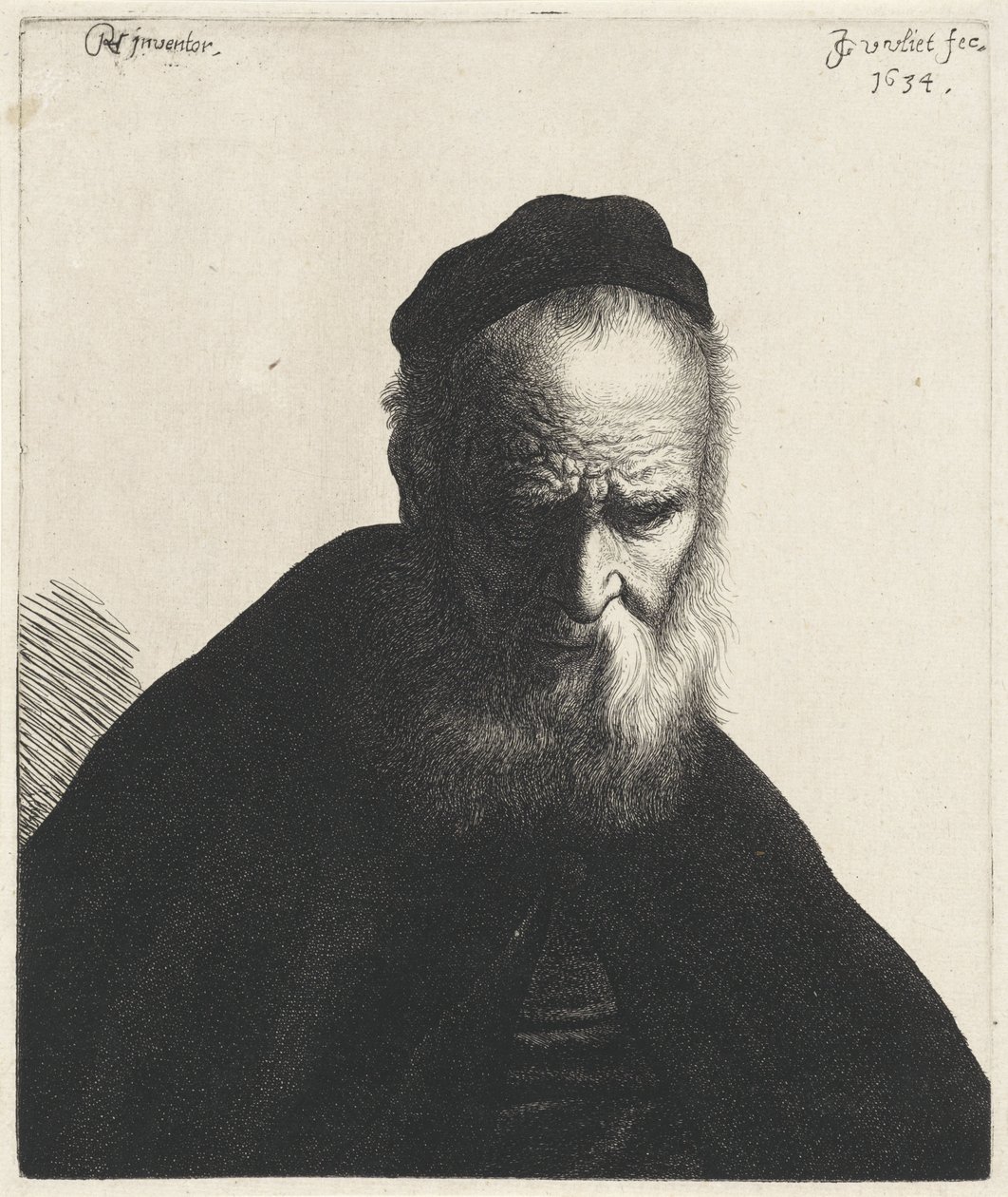 Egy szakállas és kalapos idős férfi mellszobra Tróniák Rembrandt után (sorozat címe) alkotó: Jan Gillisz. van Vliet