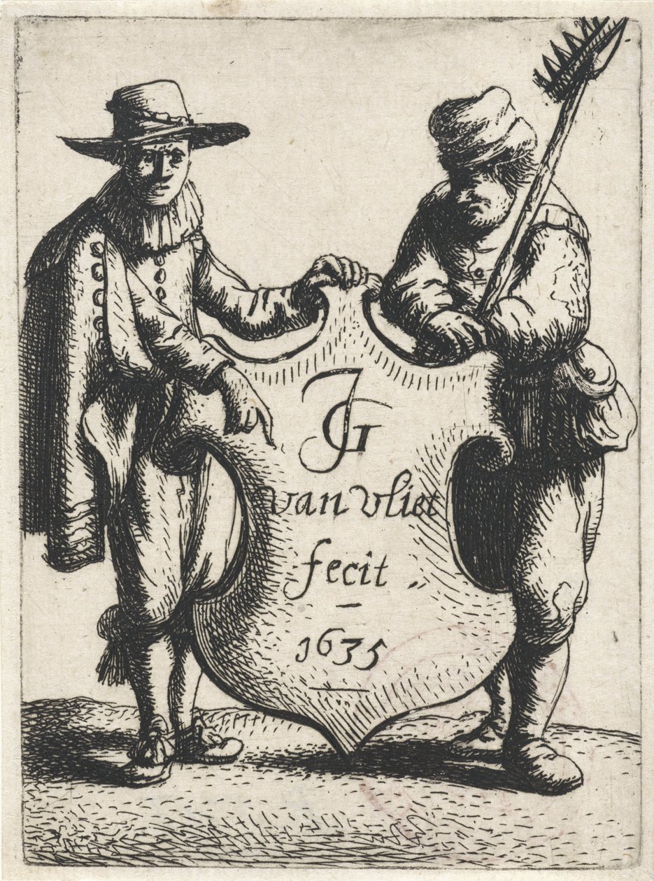 Elegáns férfi és egy kéményseprő a címer közelében Álló figurák (sorozat címe) alkotó: Jan Gillisz. van Vliet