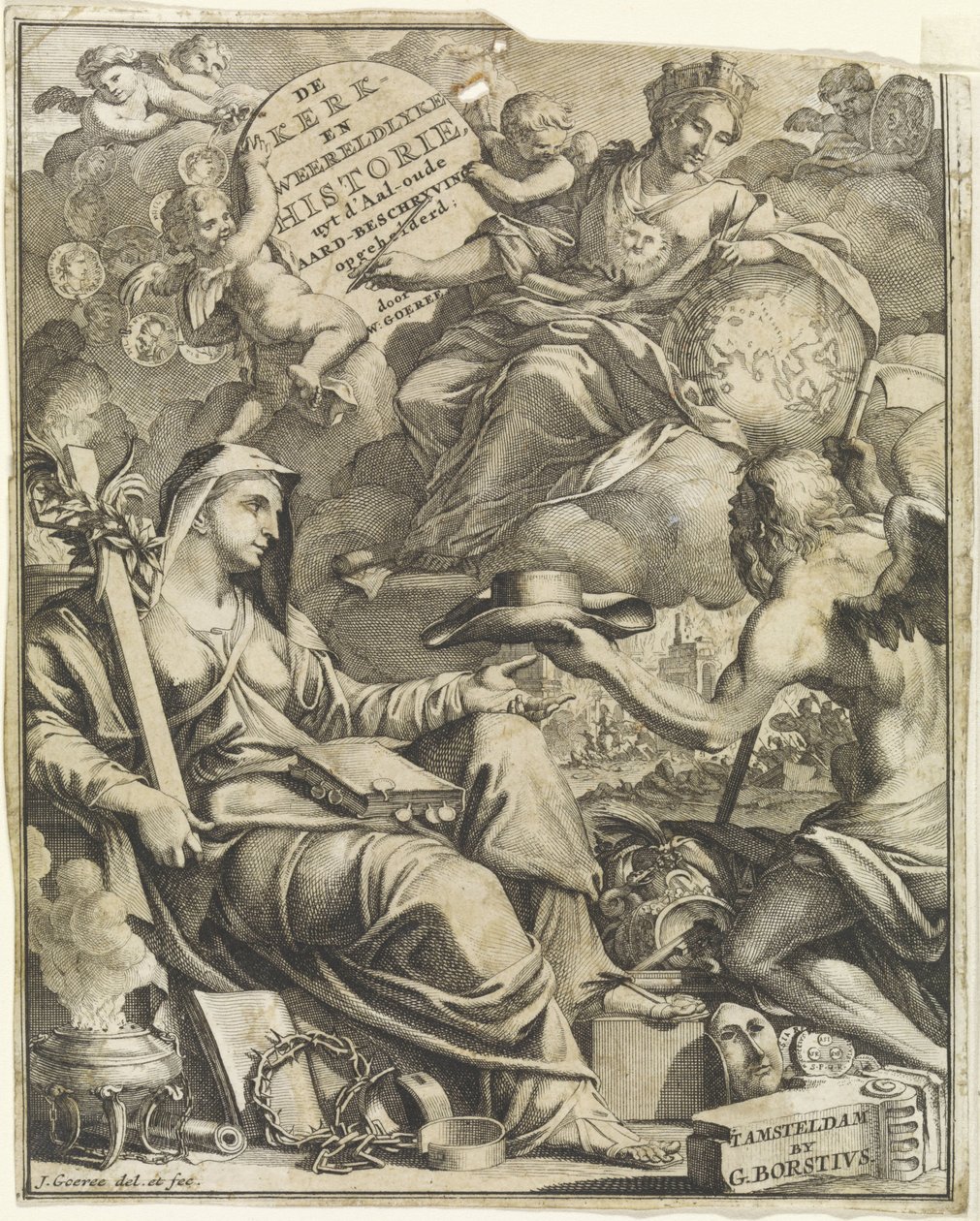 Egyház- és világtörténet allegóriája Címlap Willem Goeree, De kerklyke en Weereldlyke historien. 1729 Az egyház- és világtörténet uyt d
