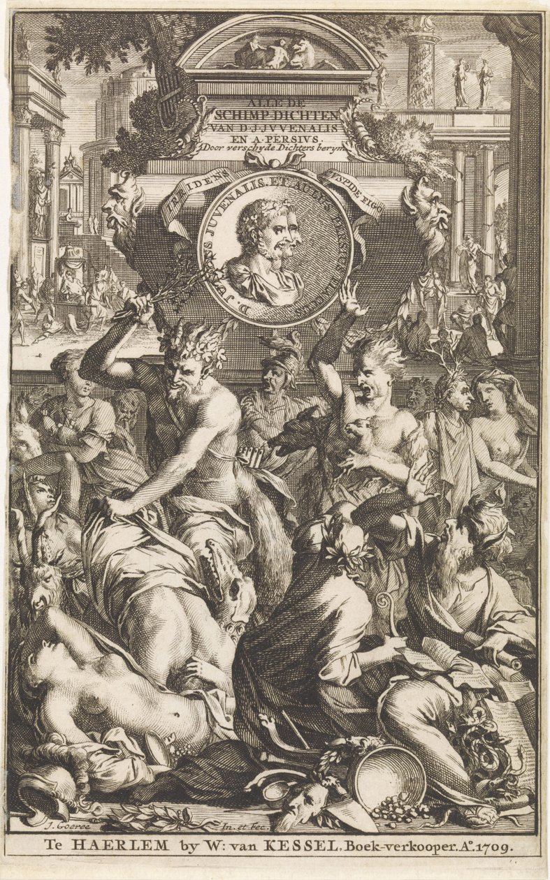 Róma bakkán Titelpagina voor Decius Junius Juvenalis en Aulus Persius Flaccus, Alle de schimpdichten, 1709 Alle de schimpdichten D.J.Jvenalis en A. Persivs door verschyde dichters berymt (cím a tárgyon) alkotó: Jan Goeree