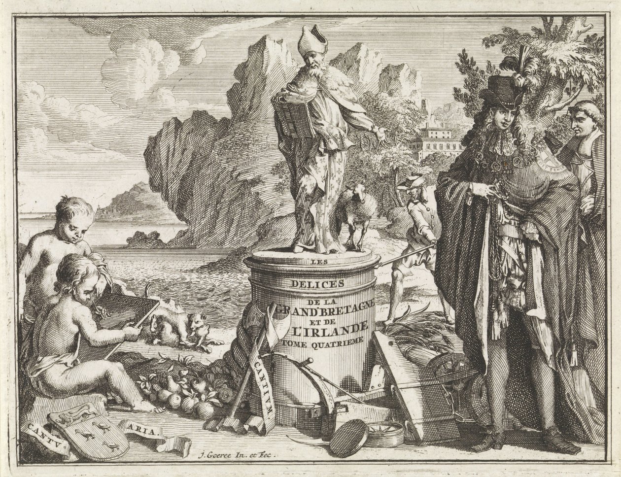 Voetstuk met de heilige Thomas Becket Titelpagina voor J. Beeverell, The Delights of Great Britain and Ireland, deel 4, 1707 Nagy-Britannia és Írország örömei (cím a tárgyon) alkotó: Jan Goeree