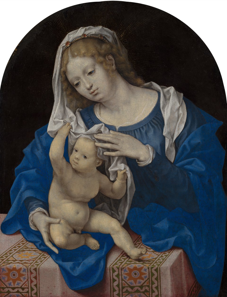 Madonna a fátyollal játszó gyermekkel alkotó: Jan Gossaert