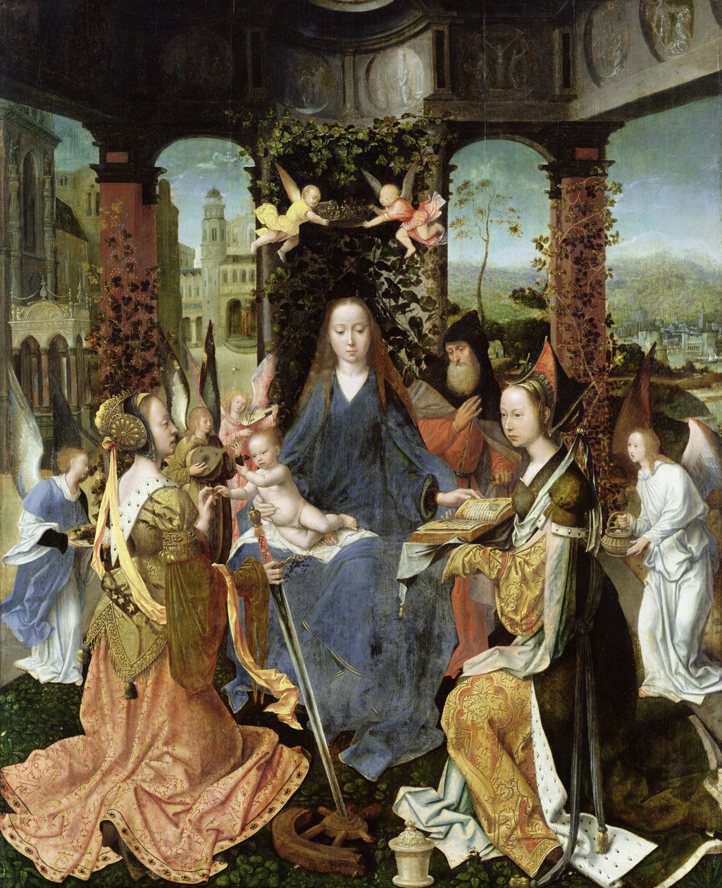 Madonna és gyermek Mária Magdolnával és Szent Katalinnal alkotó: Jan Gossaert