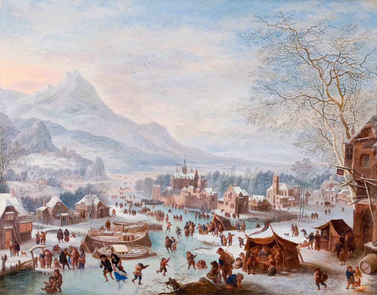 ""Téli jelenet korcsolyázókkal" (Téli jelenet korcsolyázókkal) Jan Griffier (kb. 1652-1718) festménye - Olaj, réz - Mérete 43x55 cm Hallwylska Museet, Stockholm alkotó: Jan Griffier