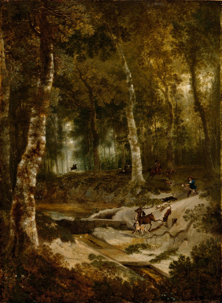 Erdei táj szarvasvadászattal, 1665 körül alkotó: Jan Hackaert