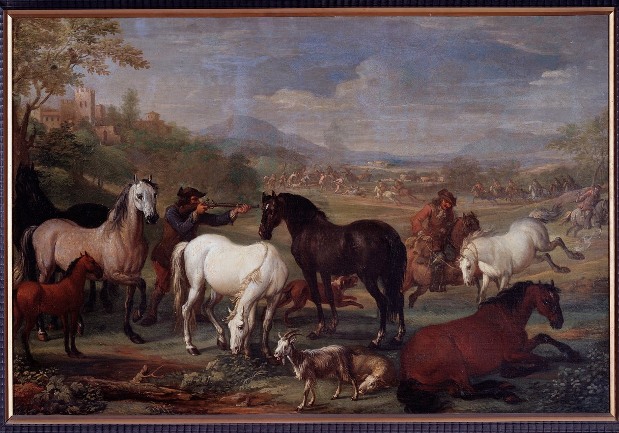 Tájképek lovakkal Jan Hamilton festménye (17. század) Dim 60x90 cm Genes, Musei di Strada Nuova (ex Palazzo Bianco) alkotó: Jan Hamilton