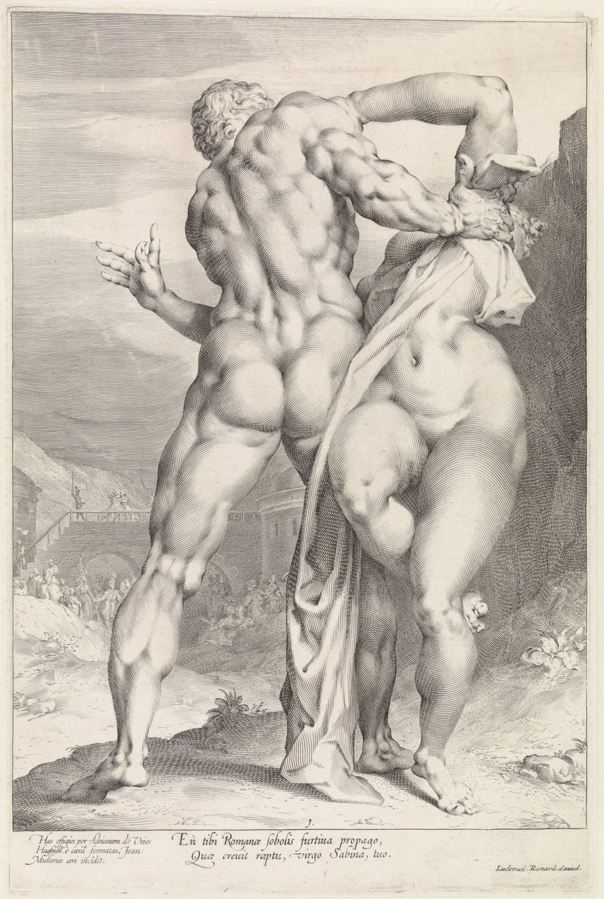Egy szabin nő kirablása, hátulnézet Egy Sabine Woman rablása (sorozat címe) alkotó: Jan Harmensz. Muller