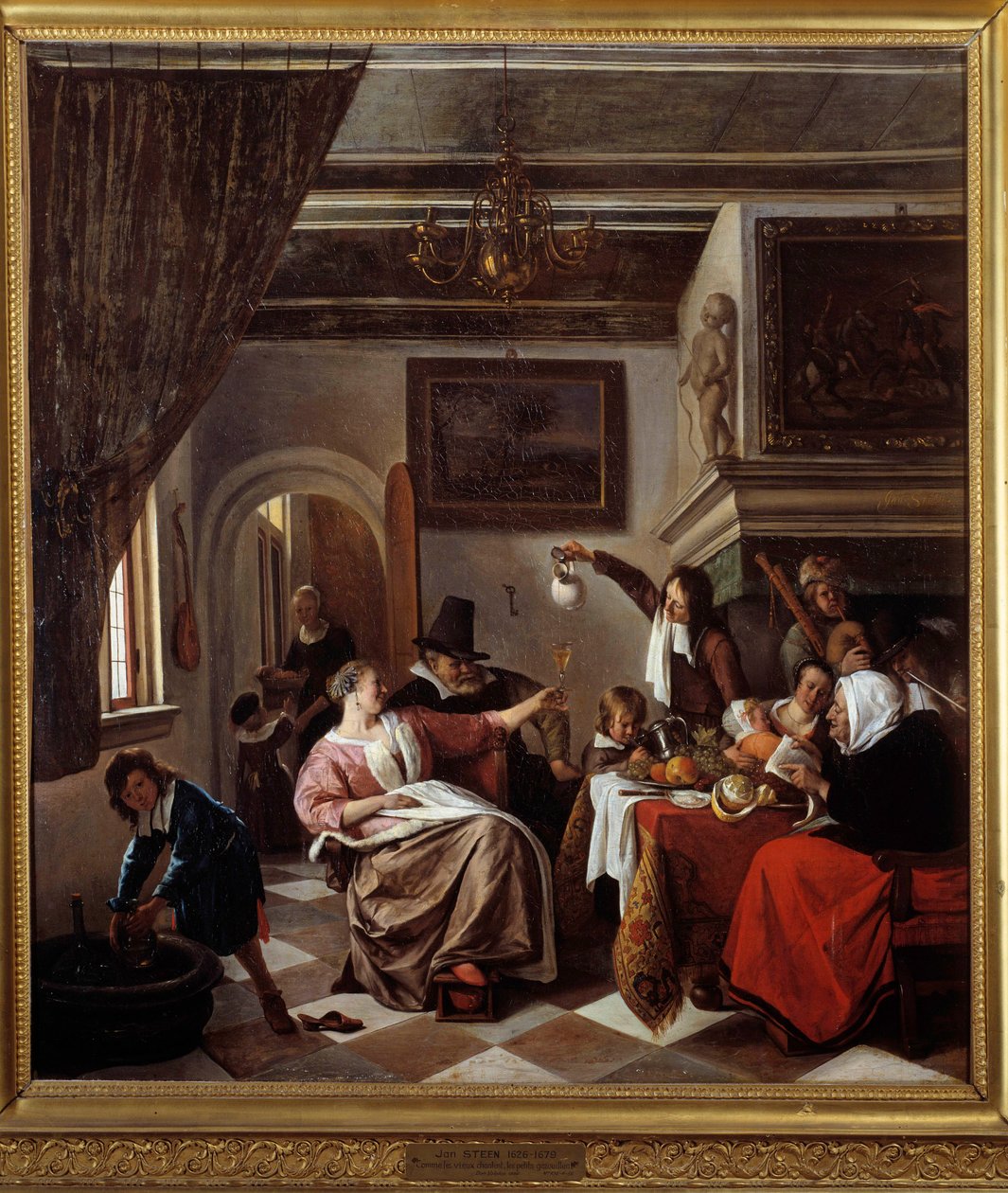 Ahogy az öregek énekelnek, a kicsik Twitteren üzenik a Painting by Jan Steen (1626-1679) 1663 Sun. 0,94x0,81 m Montpellier, Musee Fabre alkotó: Jan Havicksz. Steen