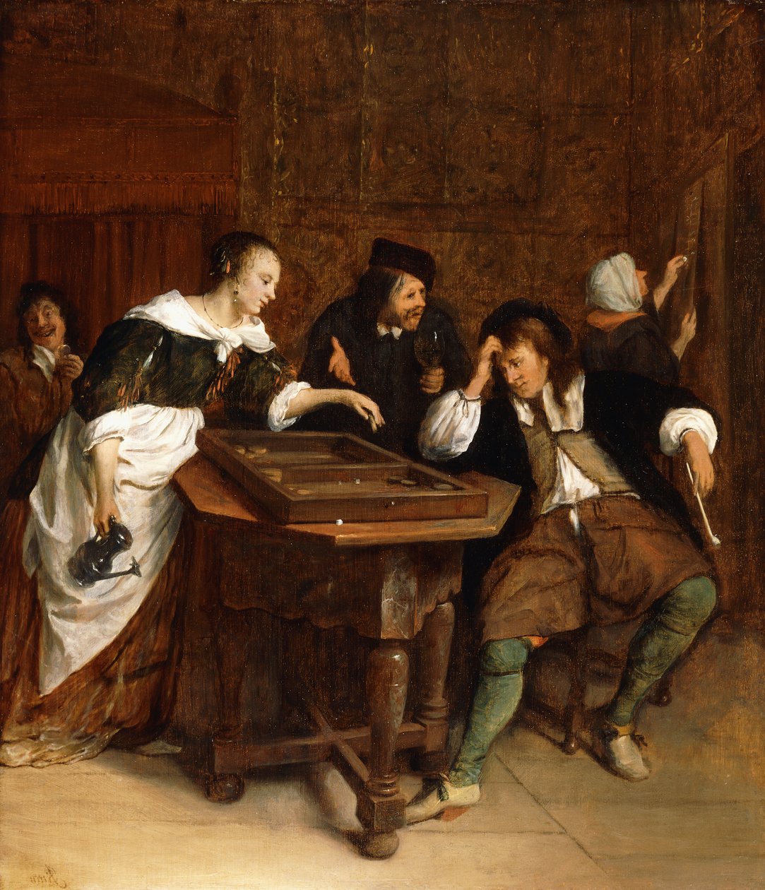 Gentlefolk Backgammon játék a belső térben alkotó: Jan Havicksz. Steen