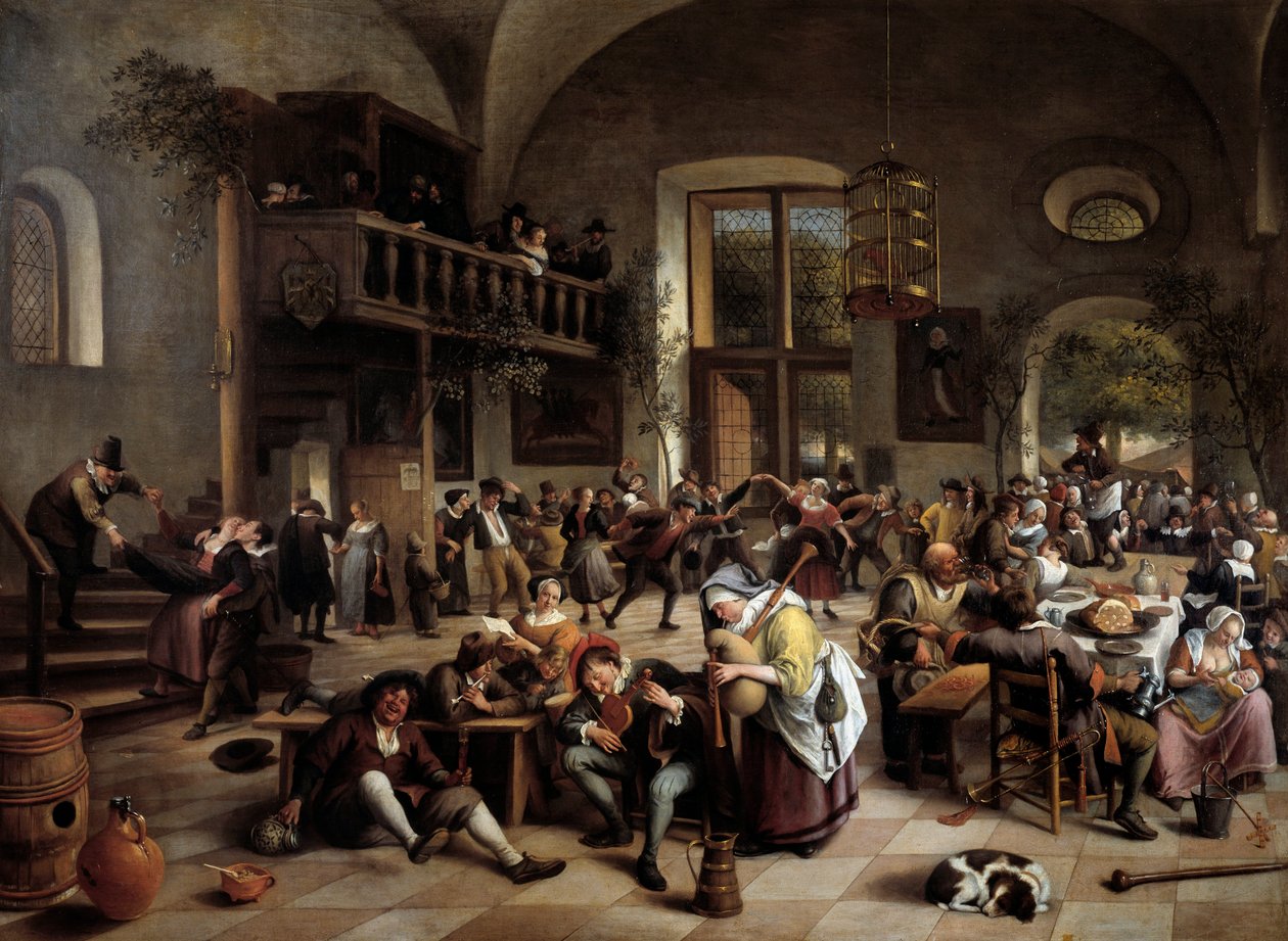 Buli egy fogadóban Zenészek, játékosok, ivók férfiai és női - Jan Havicksz (Havicksz) Steen (1626-1679) festménye alkotó: Jan Havicksz. Steen