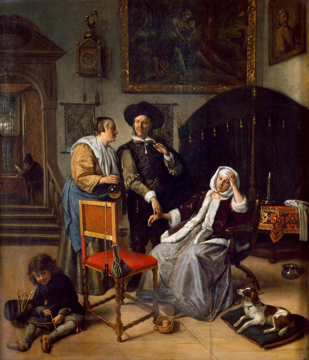 Az orvos látogatása (olaj, tölgyfa panelen) alkotó: Jan Havicksz. Steen