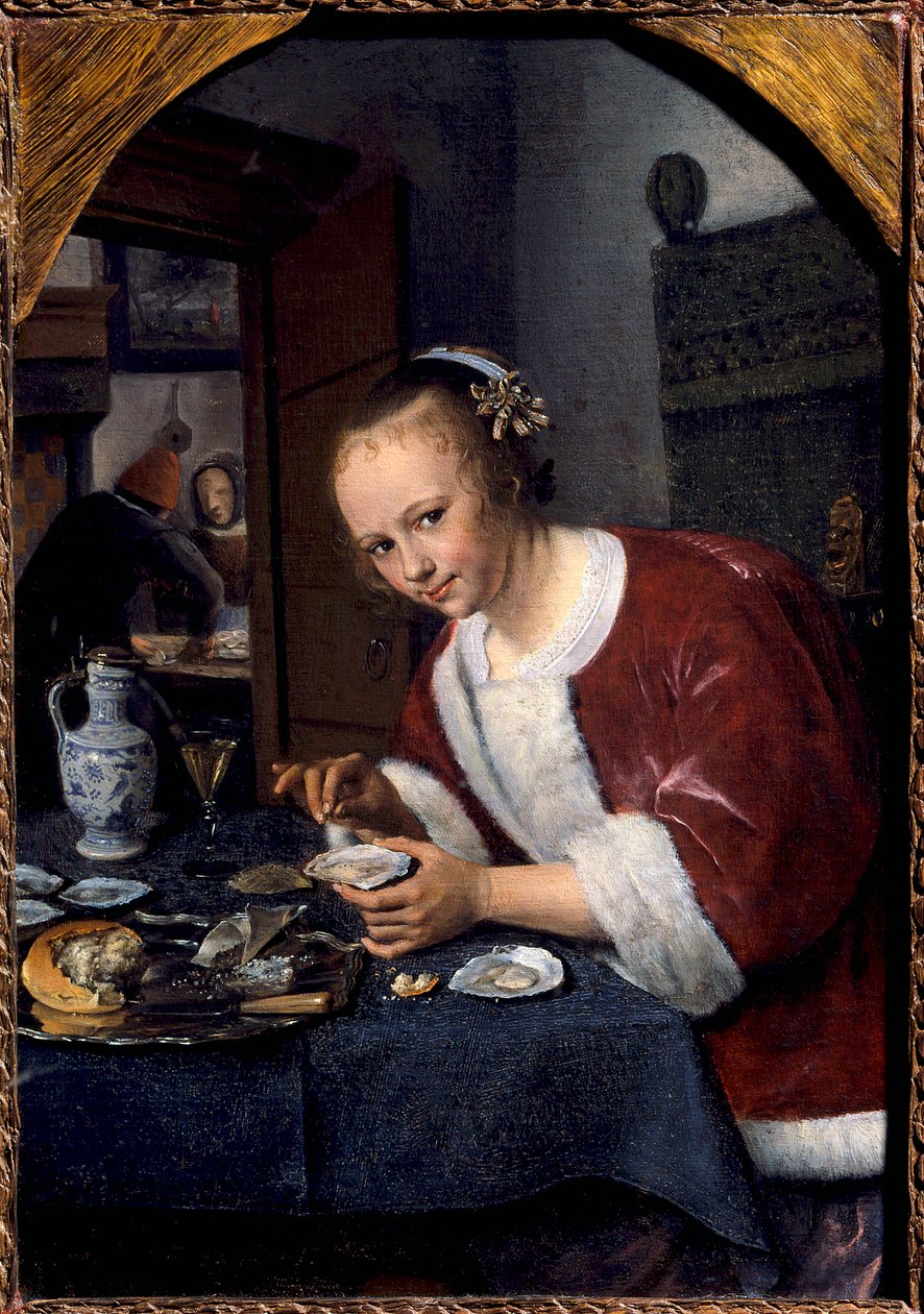 Fiatal lány osztrigát eszik Jan Steen festménye (1626-1679) V. 0,14x0,2 m Hága. Mauritshuis alkotó: Jan Havicksz. Steen