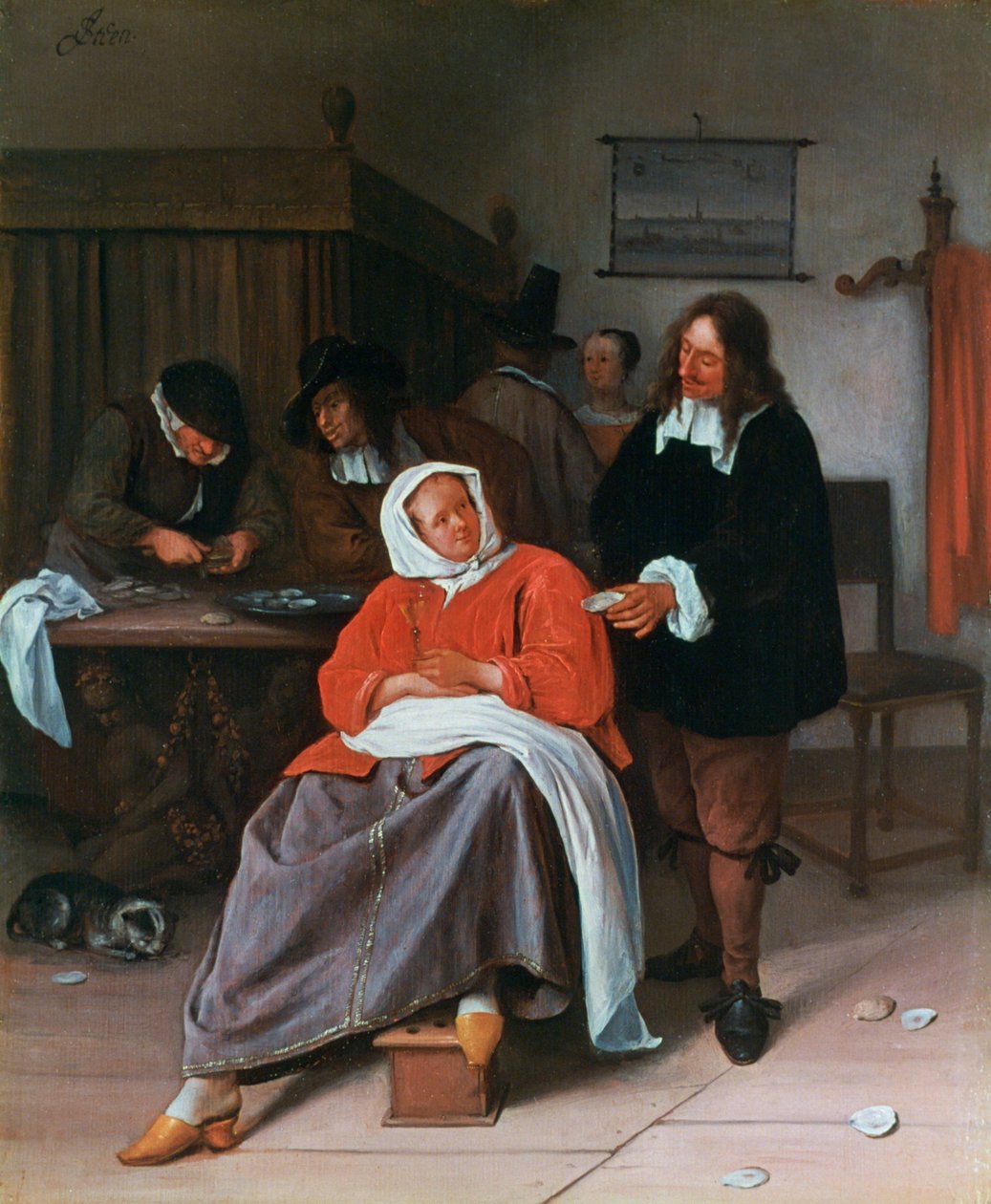 Egy férfi osztrigát kínál egy nőnek, c1660-1665 alkotó: Jan Havickszoon Steen