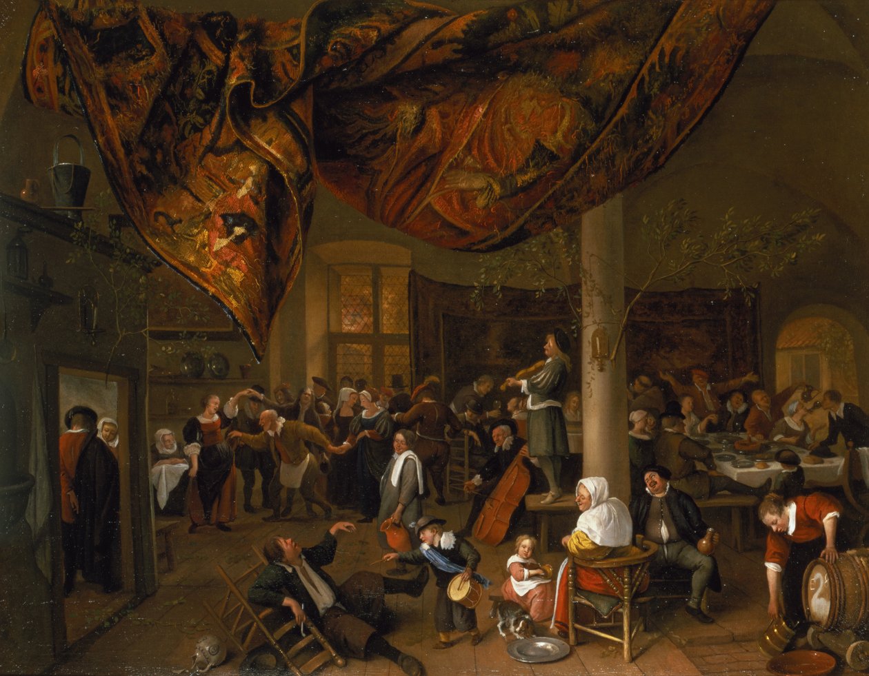 Falusi lakoma mulatozókkal és táncos mulatsággal, 1671 alkotó: Jan Havickszoon Steen