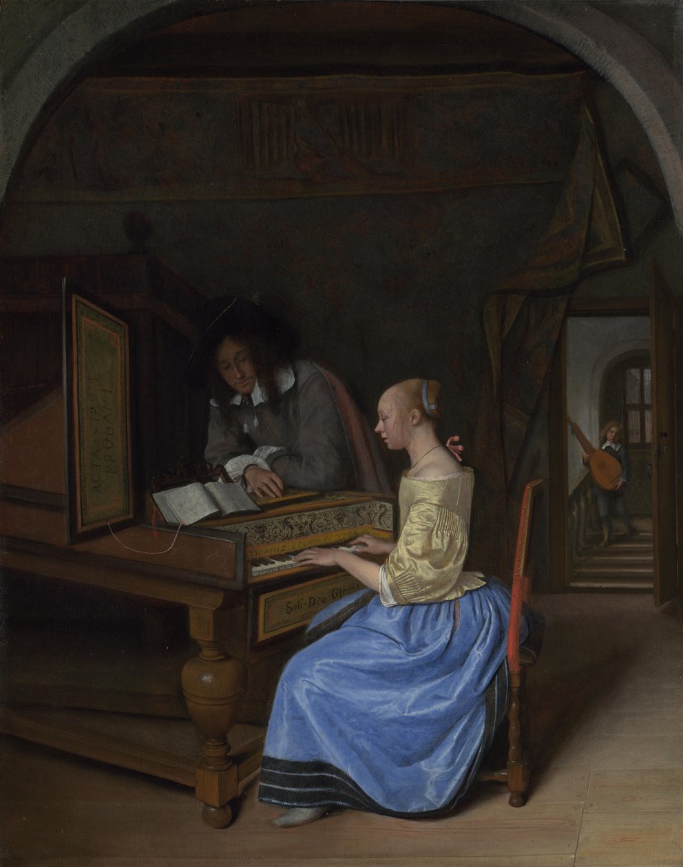 Egy fiatal nő csembalón játszik, c. 1660 alkotó: Jan Havickszoon Steen