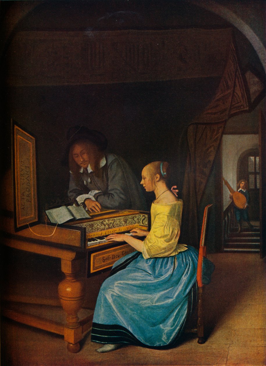 Egy fiatal nő csembalón játszik egy fiatal férfinak, 1659 alkotó: Jan Havickszoon Steen