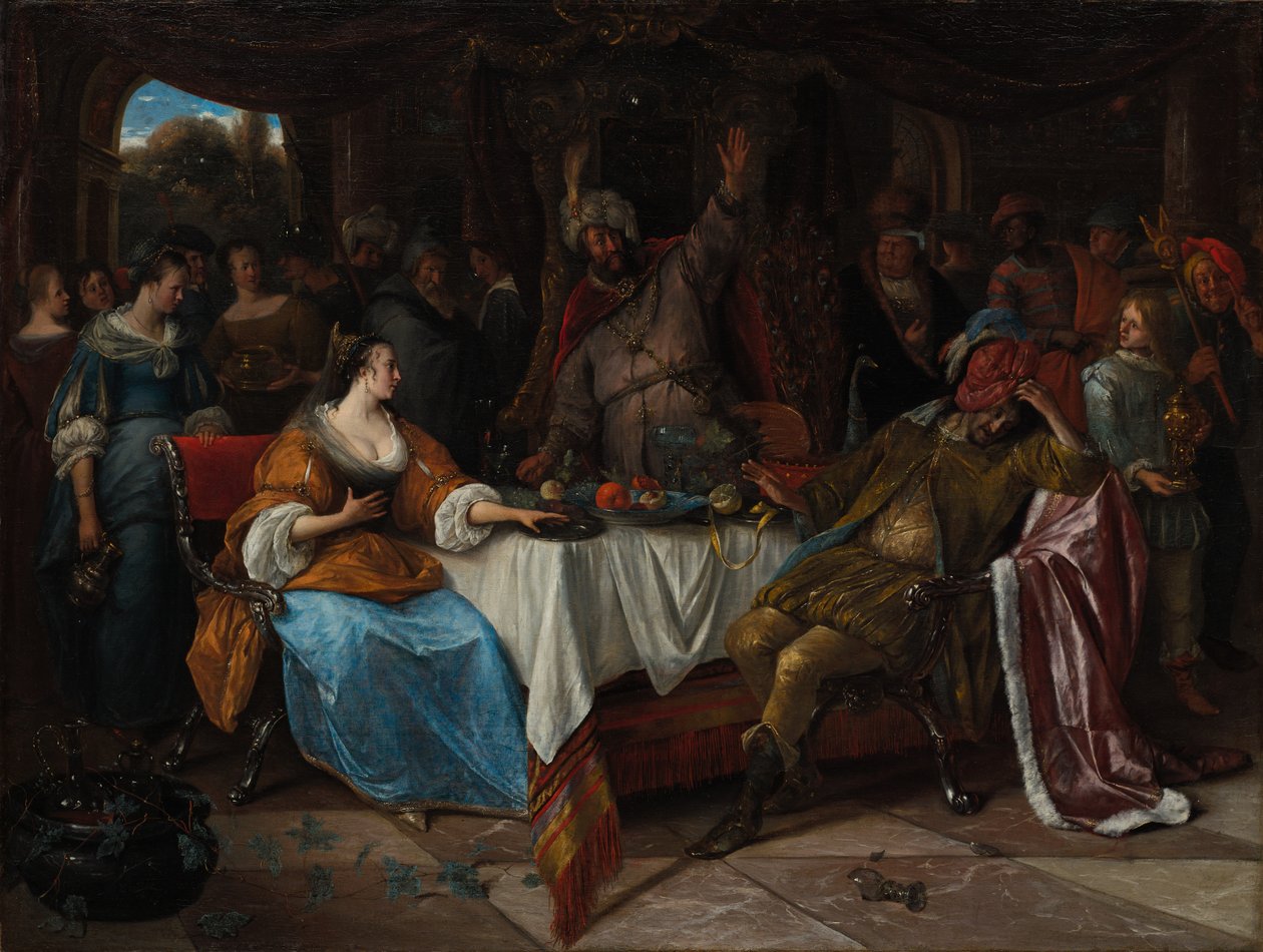 Eszter, Ahasvérus és Hámán, c. 1668. alkotó: Jan Havickszoon Steen