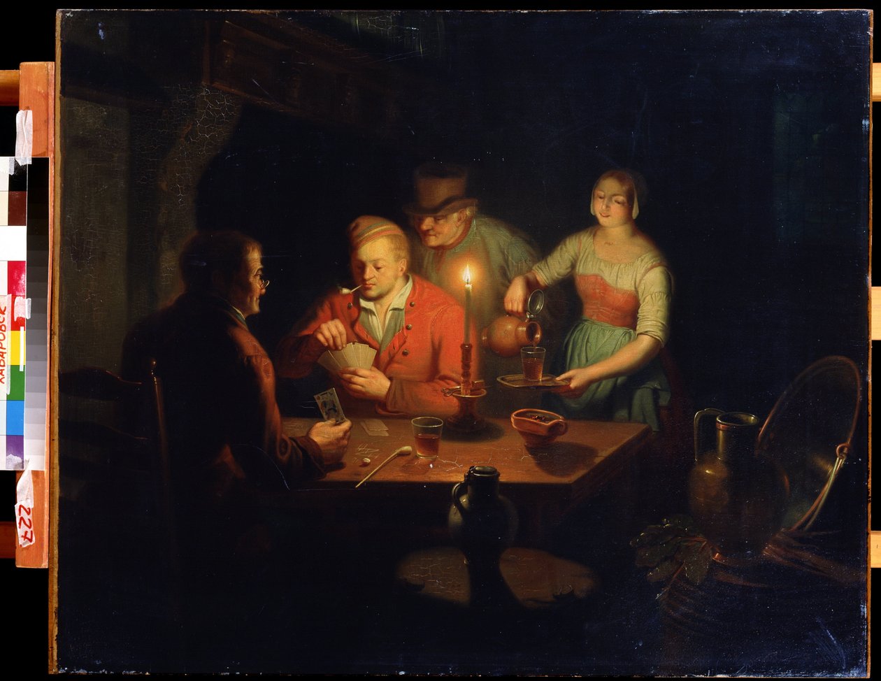 Kártyajáték. Jan Hendrik van Grootveld (1808-1855) festménye. Olaj, fa, 70 x 93 cm, 19. századi holland művészet. Távol-keleti Múzeum, Habarovszk (Oroszország). alkotó: Jan Hendrick van Grootvelt