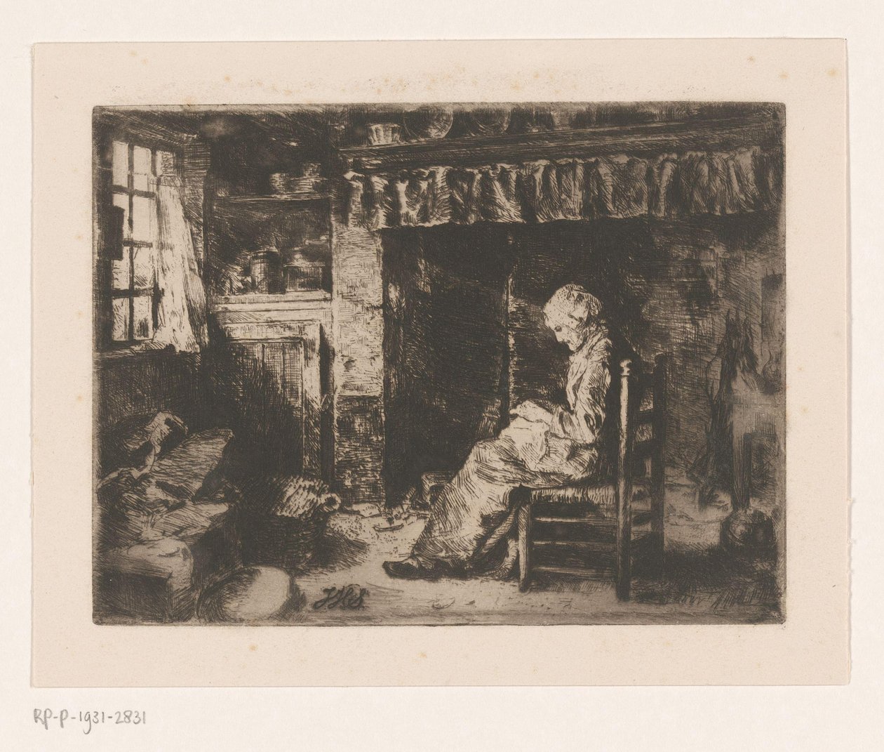 Ülő nő egy belső térben alkotó: Jan Hendrik Scheltema